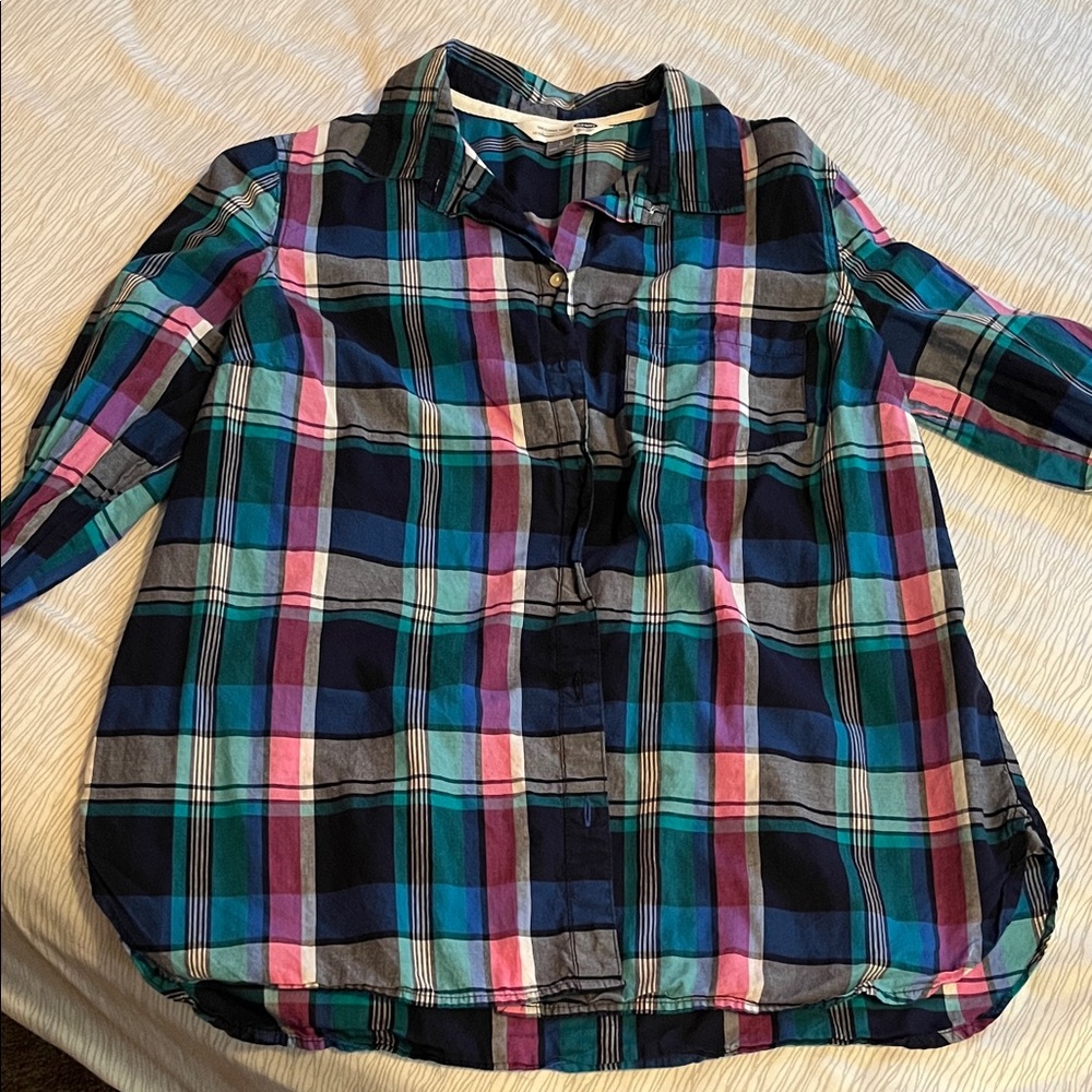 Old Navy Plaid Shirt - Blue, Pink, Green
